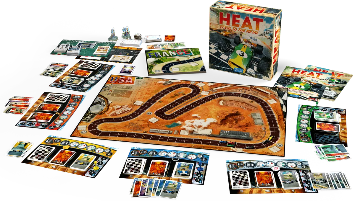 آنباکس بازی رومیزی هیت: پدال تا ته (Heat: Pedal to the Metal)