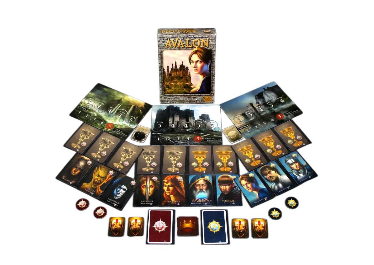محتویات جعبه بازی اولون Avalon boardgame's components