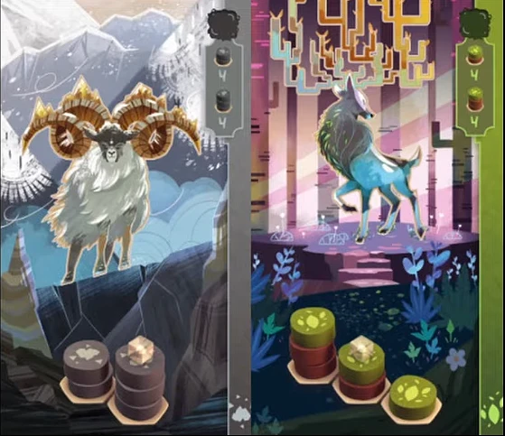 Elk and Ibex cards in Harmonies بزکوهی و گوزن در بازی هارمونیز