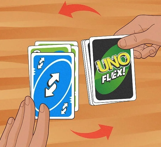 کارت reverse یا برگردان در بازی اونو فلکس (uno flex reverse card)